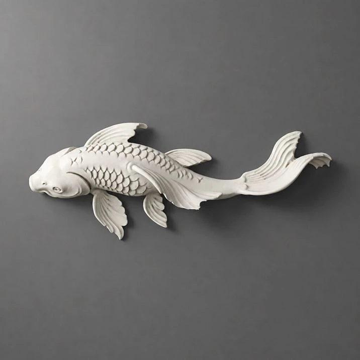 Relief decoration NPU-484 Fish made of polyurethane on a gray background, detailed execution.