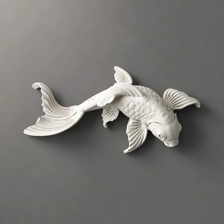 Decorative molding NPU-488 Fish in white color on gray background.