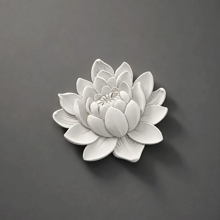 Relief decoration NPU-491 STAVROS &ndash; polyurethane applique in the shape of a flower on a gray background