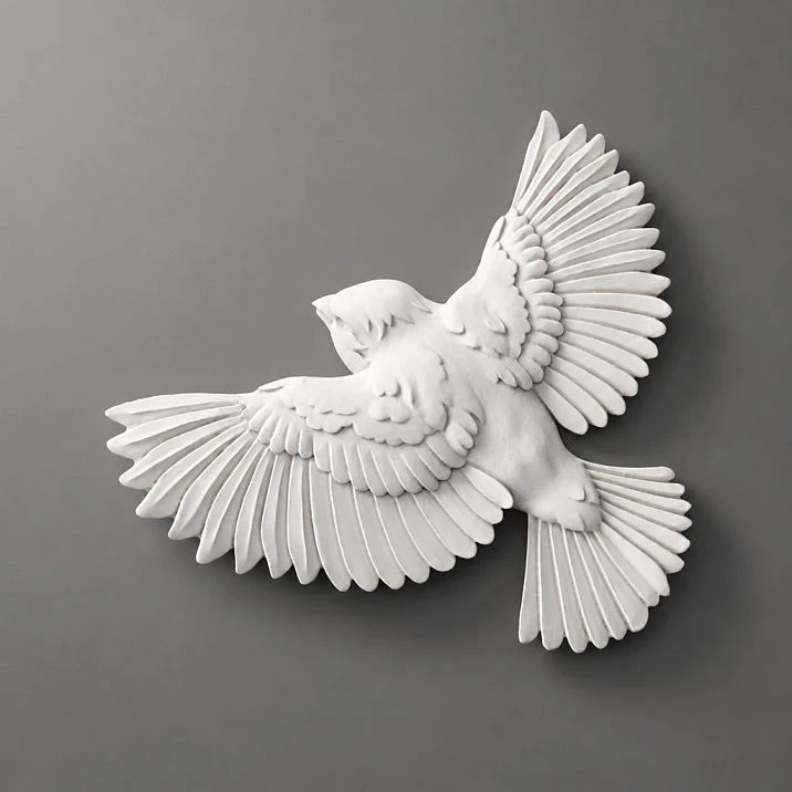 Relief decoration NPU-492R in the form of a flying bird with elegantly spread wings.