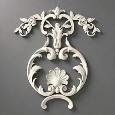 Stucco decor NPU-507 made of polyurethane with roses, leaves, shell, and volutes