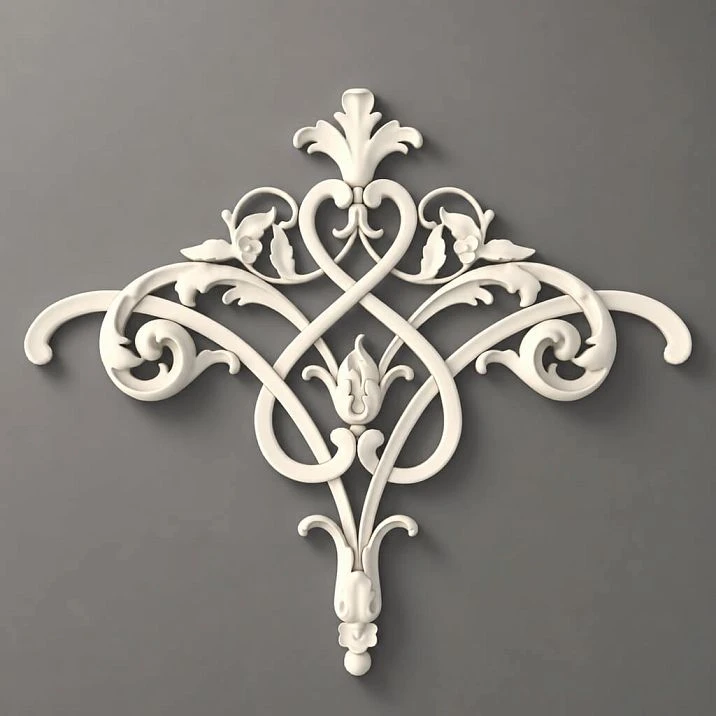 Stucco decor NPU-508 made of polyurethane with openwork volutes, leaves, and intertwining ornament
