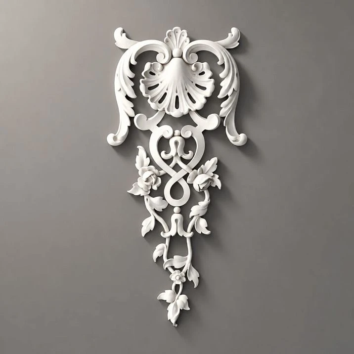 Molding decor NPU.VRS-005 &mdash; decorative overlay with smooth scrolls and floral motifs
