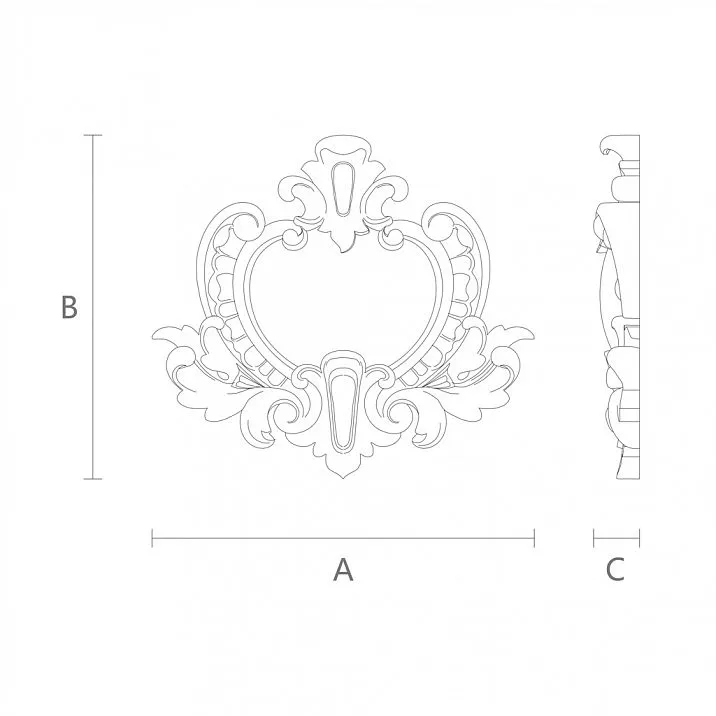 Decorative wooden element with carved flower &mdash; drawing