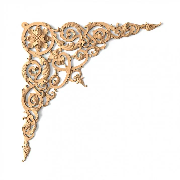 Carved overlay N-330 made of wood with floral ornament on white background