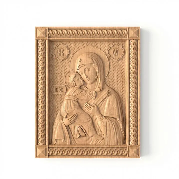 Carved icon of the Mother of God IKN-001 from beech or oak for church decor