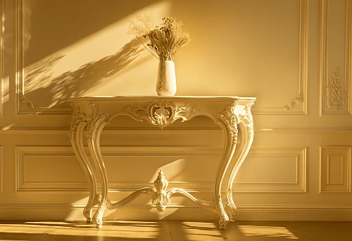 Console table in Italian-style furniture with exquisite carved details