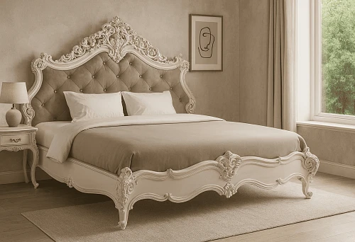 Italian Bedroom Furniture &ndash; Bed with a Carved Headboard and Nightstand