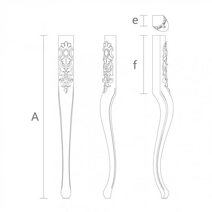 Drawing of carved leg for bar stools, bar counters