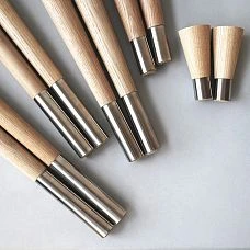 Precisely turned furniture leg with stainless steel decor MN-148