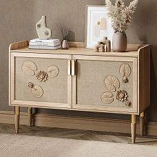 MN-149 wooden legs table with brass metal cap in interior