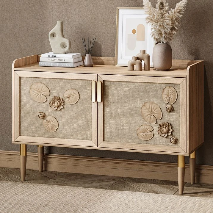 MN-149 wooden legs table with brass metal cap in interior