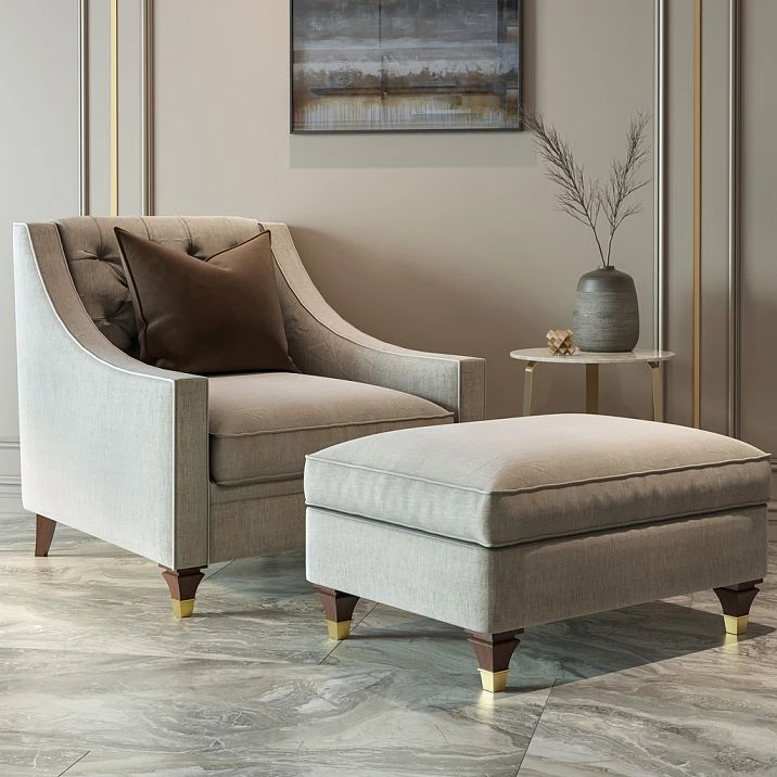 Chair and ottoman with wooden legs MN-172.2 in a modern interior
