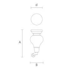 Wooden furniture leg for chair with wheels, drawing