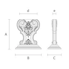 Technical drawing of the carved MN-244 leg with dimensions 740&times;650&times;337&times;442&times;77 mm and dimension notations