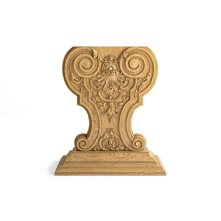 Carved MN-244 leg angled view, details of deep relief and volumetric wood carving