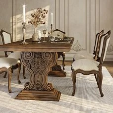 Unpainted carved leg MN-244 made of oak, dimensions 740&times;650&times;337 mm, with deep relief for premium dining tables