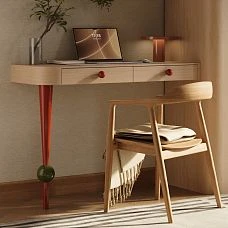 ORB HL-002M spherical furniture handle, solid wood in two colors on a cabinet front in interior design
