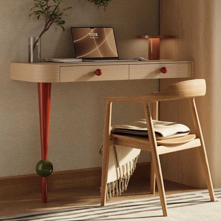 ORB HL-002M spherical furniture handle, solid wood in two colors on a cabinet front in interior design