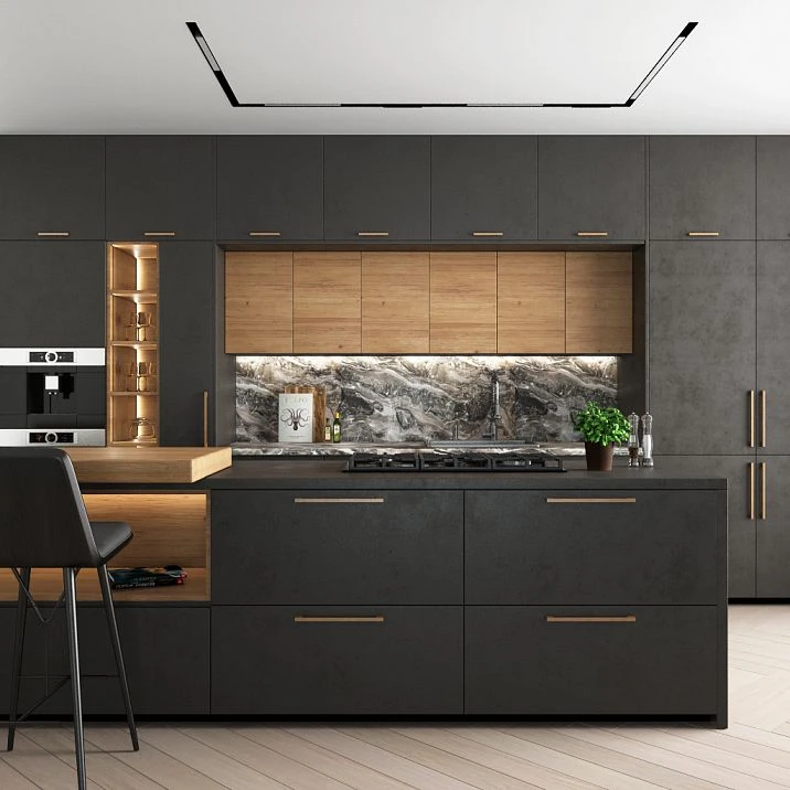 Furniture handle bracket wood in kitchen interior