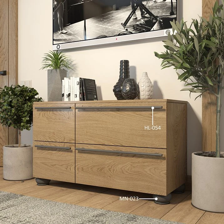 Chest of drawers with wooden furniture handles Palmer HL-054M in interior