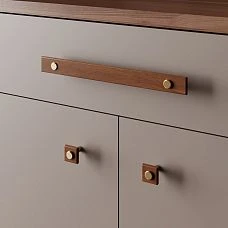 Xylon HL-056-2M furniture handle and MN-241 legs made of solid wood with coating, metal central element. Stylish accent for cabinets, dressers, kitchen sets