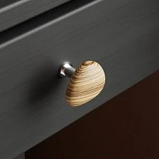 Pebble HL-065-2M furniture handle made of walnut with white oil, in a pebble shape for kitchen fronts, cabinets, and dressers