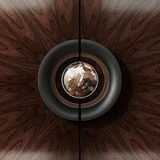 Decorative insert for furniture handle HL‑070‑1M made of zebrano wood with stainless steel edging for modern facades
