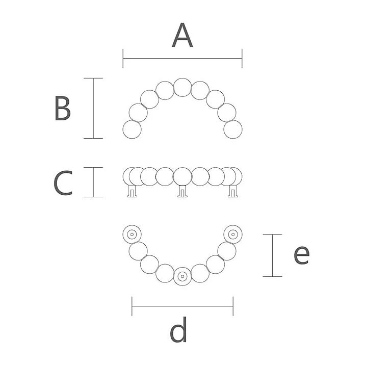 Dimension diagram of the half-ring furniture handle Eclipse HL-072.1 with parameters A, B, C, D, and E