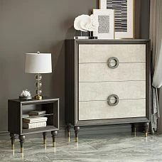Turned furniture leg with metal decoration for chest and dresser from the manufacturer