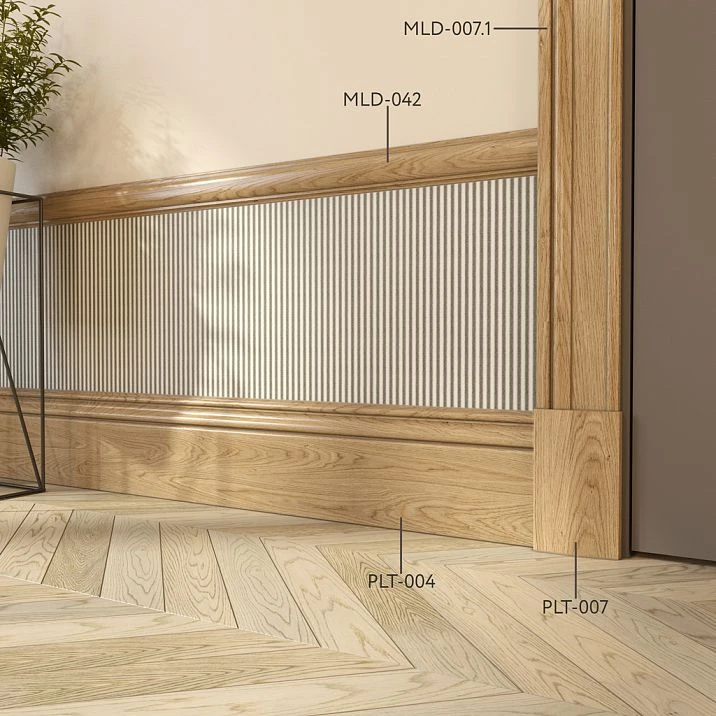 Wooden molding MLD-042 on the wall in interior application