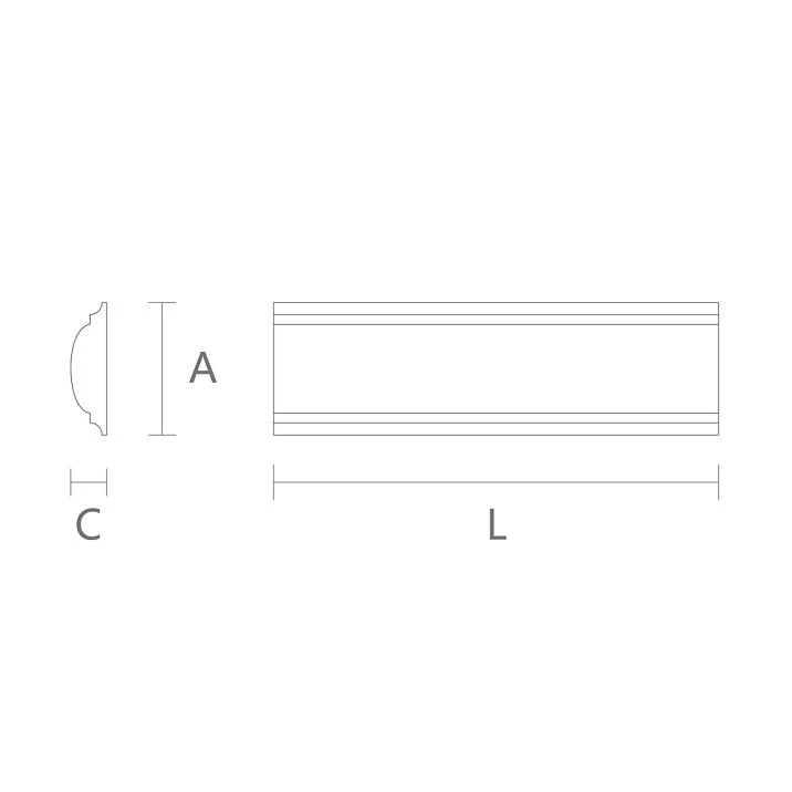 Drawing with dimensions of the MLD-042 molding, made of natural beech, for precise installation