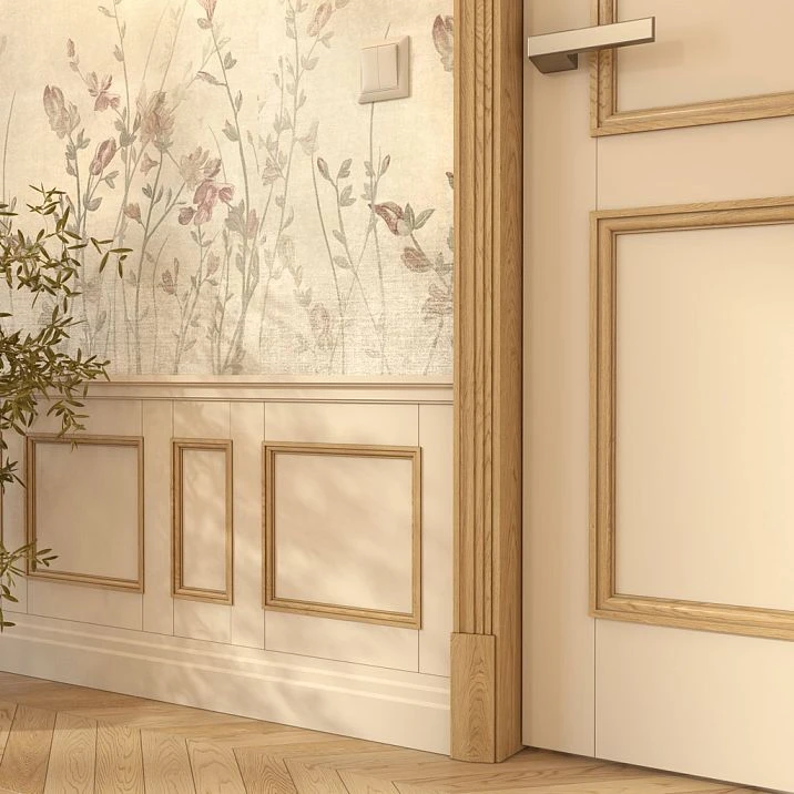 Beech wooden molding MLD-052, modern profile, in a light hallway interior