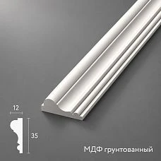 MDFF primed molding MLD-003-MG, 35&times;12 mm, Prestige series, large-format quarter-circular profile, white color, for luxury interiors