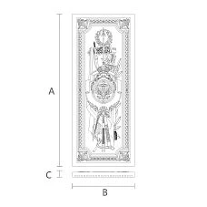 Decorative applique made of oak or beech wood with carved ornament in the shape of a coat of arms, drawing