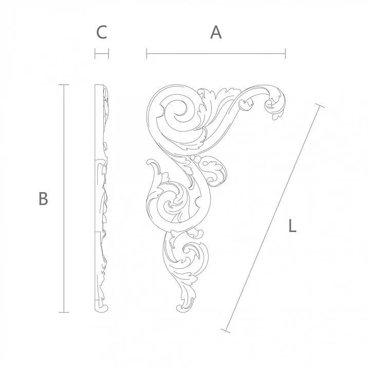 Carved Insert N-323L wooden decorative element drawing