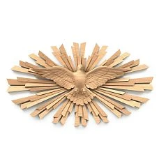 Applique 'Dove N-457' from oak &mdash; decorative element with image of the Holy Spirit surrounded by rays of light.
