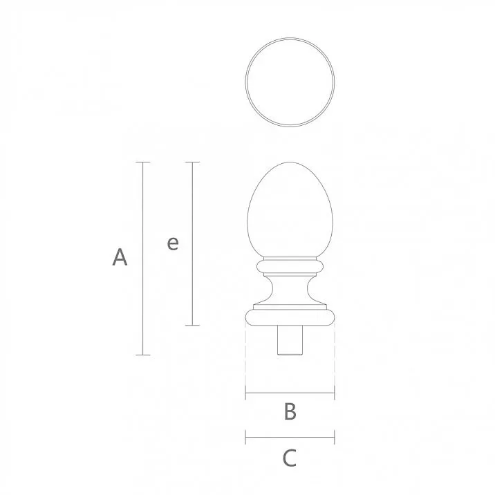 Wooden newel cap for post L-116 in the form of a convex ellipse drawing