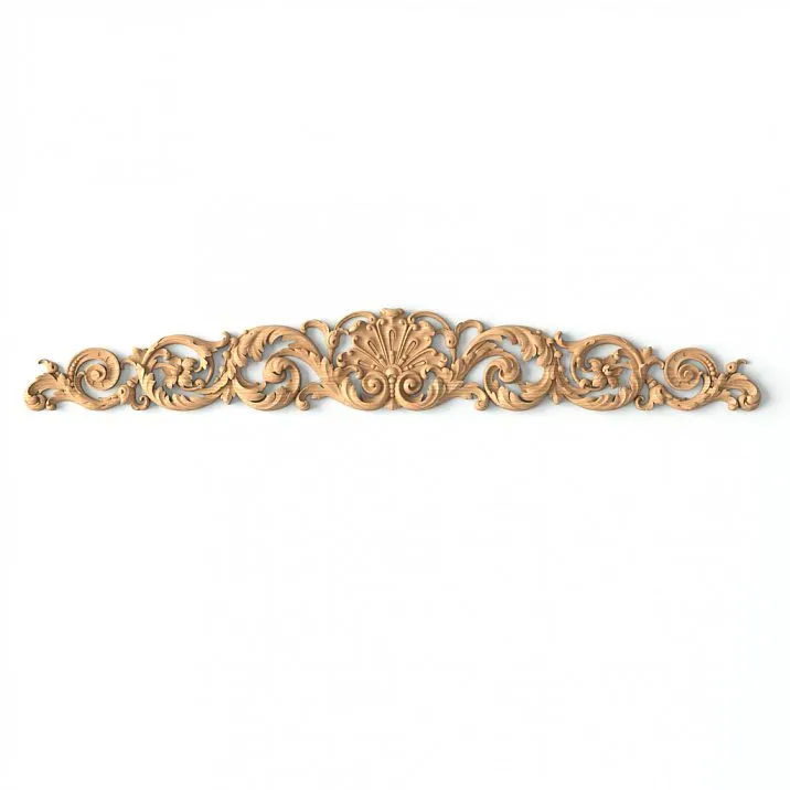 Elegant decorative wooden carved N-359 applique with a symmetrical pattern of leaves and petals
