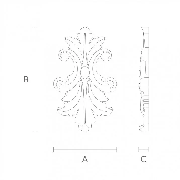 Carved applique N-190 made of natural wood drawing