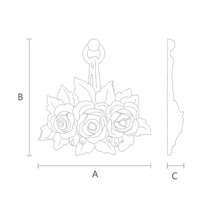 Drawing of Wooden Decor in the Shape of Flowers, Carved Insert N-463.2
