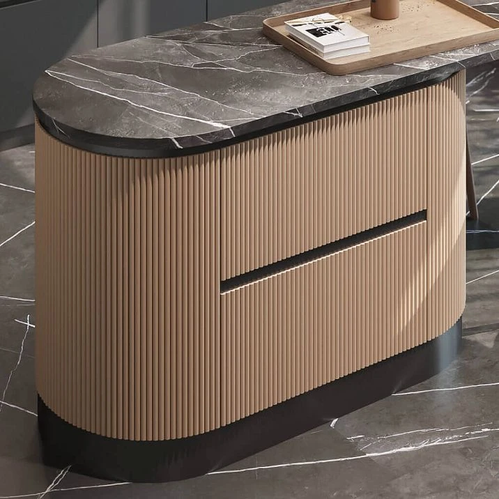 slatted panel pan-001 use on the front of a kitchen island with a stone countertop