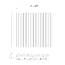 Diagram and dimensions of the slatted panel PAN-003 1000&times;11&times;950 mm