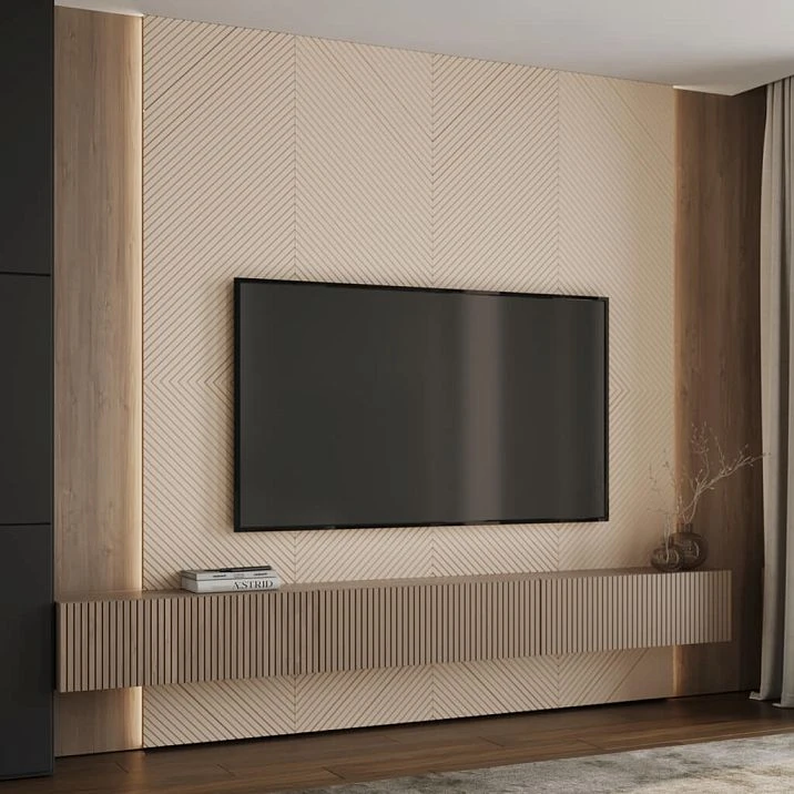 Slat panel PAN-007 for walls, columns, and furniture facades.