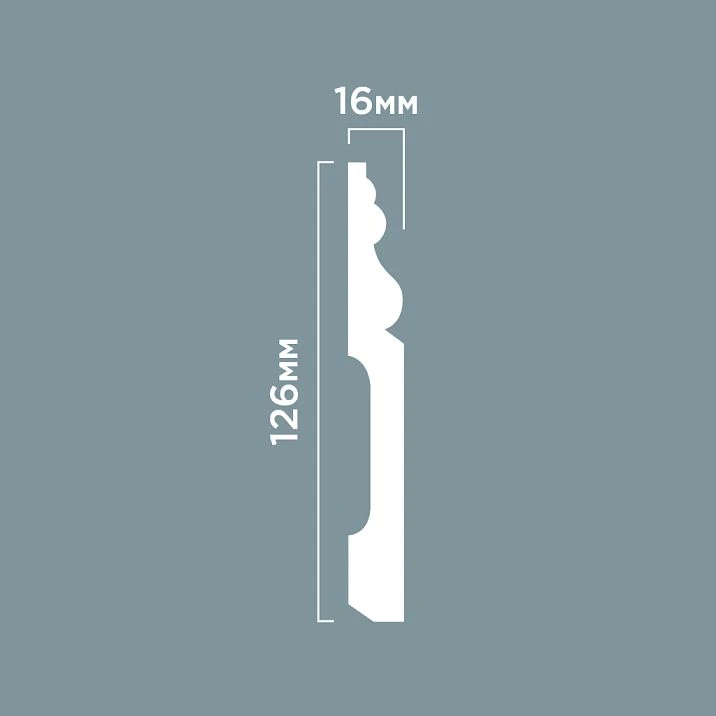 Skirting board B126 POLYSTYRENE HI WOOD 126mm x 16mm x 2.0m. Drawing