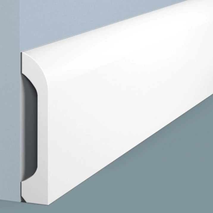 Close-up of the B98V1 floor skirting board from HI WOOD polystyrene, 98 mm high and increased thickness of 19.5 mm