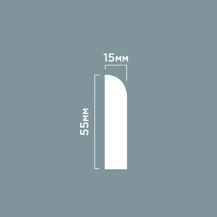 BE55 skirting POLYSTYRENE HI WOOD 55mm x 15mm x 2.0m. Drawing