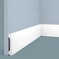 Polystyrene floor skirting board B70V2 HI WOOD, height 69 mm, thickness 14 mm, decorative relief, white color