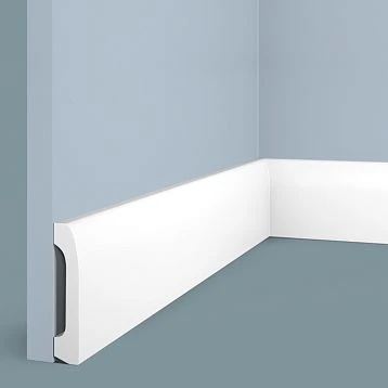Polystyrene floor skirting board B70V2 HI WOOD, height 69 mm, thickness 14 mm, decorative relief, white color