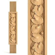 Carved wooden staircase newel post L-092.1 with water lily leaf pattern